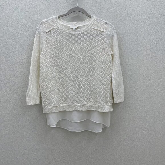 Lucky Brand Cream Open Split Back Knit Sheer Sweater Blouse Top Womens sz Small - Picture 1 of 8